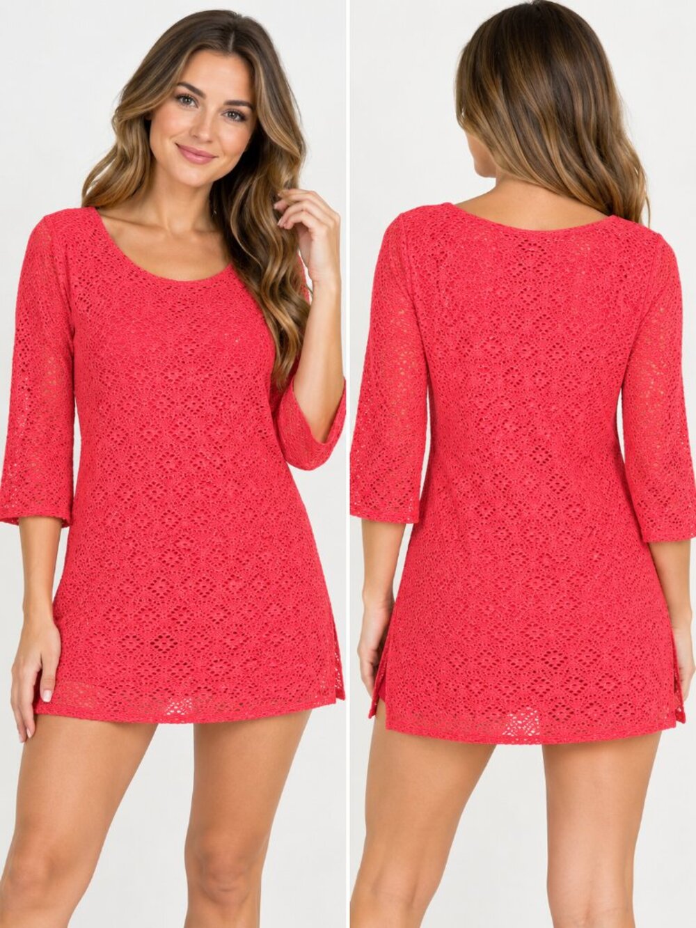 Miraclesuit Coral Crochet Lace Swim Cover Up Tunic M/L Beach Resort